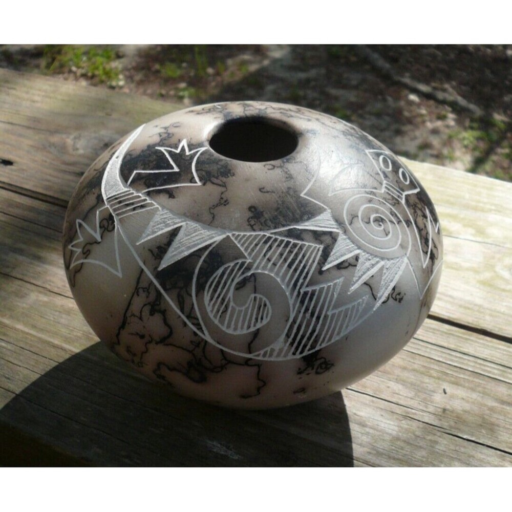 Acoma Pueblo Gary Yellow Corn Lewis Horse Hair Pottery Vase Native American NM